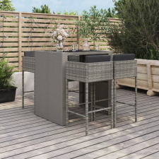 vidaXL 5-részes szürke polyrattan kerti bárszett párnákkal kerti bútor