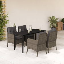 vidaXL 5 részes szürke polyrattan kerti étkezőgarnitúra párnával kerti bútor
