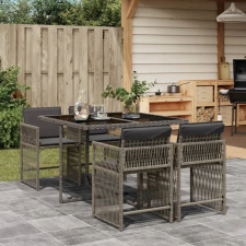 vidaXL 5 részes szürke polyrattan kerti étkezőgarnitúra párnával kerti bútor