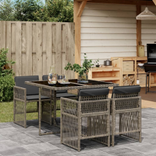 vidaXL 5 részes szürke polyrattan kerti étkezőgarnitúra párnával kerti bútor
