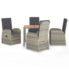vidaXL 5 részes szürke polyrattan kerti étkezőgarnitúra párnával (3157583) kerti bútor