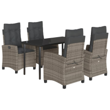 vidaXL 5 részes szürke polyrattan kerti étkezőgarnitúra párnával (3212795) kerti bútor
