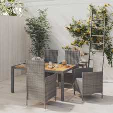 vidaXL 5 részes szürke polyrattan kültéri étkezőszett párnákkal kerti bútor