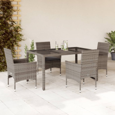 vidaXL 5 részes szürke polyrattan/üveg kerti étkezőgarnitúra párnával kerti bútor