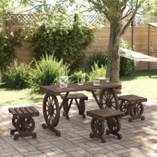 vidaXL 5 részes tömör fenyőfa kerti étkezőgarnitúra kerti bútor