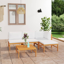 vidaXL 5 részes tömör tíkfa kerti ülőgarnitúra krémszínű párnákkal kerti bútor