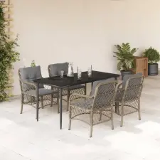 vidaXL 5 részes vegyes bézs polyrattan kerti étkezőgarnitúra párnákkal kerti bútor