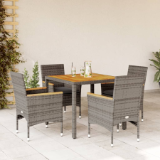 vidaXL 5részes szürke polyrattan/akácfa kerti étkezőgarnitúra párnával kerti bútor