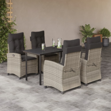 vidaXL 5részes világosszürke polyrattan kerti étkezőgarnitúra párnával kerti bútor