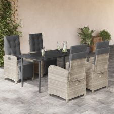 vidaXL 5részes világosszürke polyrattan kerti étkezőgarnitúra párnával kerti bútor
