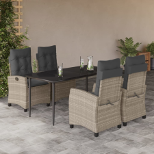vidaXL 5részes világosszürke polyrattan kerti étkezőgarnitúra párnával kerti bútor
