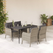 vidaXL 5részes világosszürke polyrattan kerti étkezőgarnitúra párnával kerti bútor