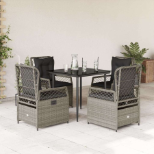 vidaXL 5részes világosszürke polyrattan kerti étkezőgarnitúra párnával kerti bútor