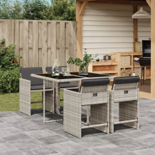 vidaXL 5részes világosszürke polyrattan kerti étkezőgarnitúra párnával kerti bútor