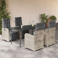 vidaXL 5részes világosszürke polyrattan kerti étkezőgarnitúra párnával kerti bútor