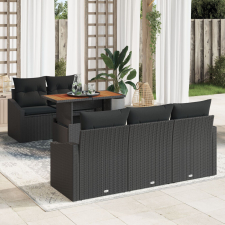 vidaXL 6 Darabos Kerti Étkező Szett Párnákkal Fekete Poly Rattan Akác kerti bútor