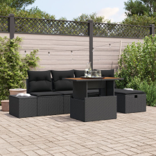 vidaXL 6 darabos Kerti Sofa Szett Párnákkal Fekete Poli Rattan kerti bútor
