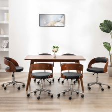 vidaXL 6 db fekete hajlított fa és műbőr forgó étkezőszék bútor