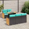 vidaXL 6 db fekete polyrattan akác kerti kanapégarnitúra párnákkal