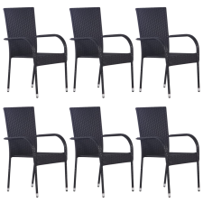 vidaXL 6 db fekete rakásolható polyrattan kültéri szék (310087) kerti bútor