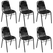 vidaXL 6 db fekete valódi bőr étkezőszék 49x52x88 cm bútor