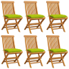 vidaXL 6 db tömör tíkfa kerti szék élénkzöld párnával