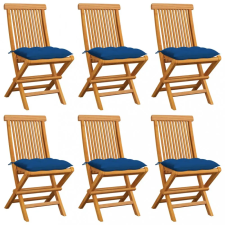vidaXL 6 db tömör tíkfa kerti szék kék párnával kerti bútor