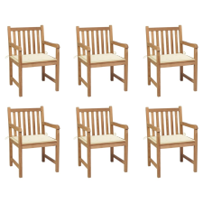 vidaXL 6 db tömör tíkfa kerti szék krémszínű párnákkal kerti bútor