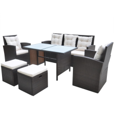 vidaXL 6-részes barna kültéri polyrattan étkezőszett párnákkal (42644) kerti bútor