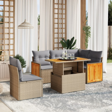 vidaXL 6 részes bézs polyrattan kerti ülőgarnitúra párnával kerti bútor