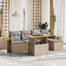 vidaXL 6 részes bézs polyrattan kerti ülőgarnitúra párnával kerti bútor
