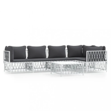 vidaXL 6-részes fehér acél kerti ülőgarnitúra párnákkal (3186874) kerti bútor