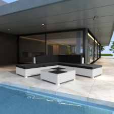 vidaXL 6-részes fehér polyrattan kerti bútorszett párnákkal kerti bútor