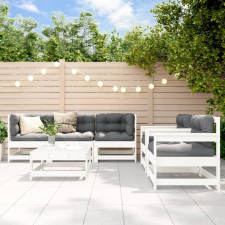 vidaXL 6 részes fehér tömör fa kerti társalgószett párnákkal kerti bútor