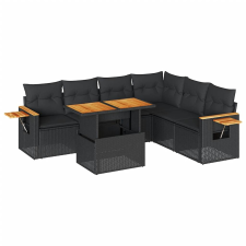 vidaXL 6 részes fekete polyrattan akácfa kerti ülőgarnitúra párnákkal (3327604) kerti bútor