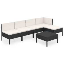 vidaXL 6 részes fekete polyrattan kerti bútorszett párnákkal (3094372) kerti bútor