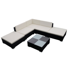 vidaXL 6-részes fekete polyrattan kerti bútorszett párnákkal (42086) kerti bútor
