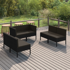 vidaXL 6 részes fekete polyrattan kerti ülőgarnitúra párnákkal kerti bútor