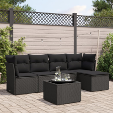 vidaXL 6 részes fekete polyrattan kerti ülőgarnitúra párnákkal kerti bútor