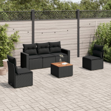 vidaXL 6 részes fekete polyrattan kerti ülőgarnitúra párnákkal kerti bútor