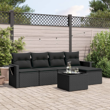 vidaXL 6 részes fekete polyrattan kerti ülőgarnitúra párnákkal kerti bútor