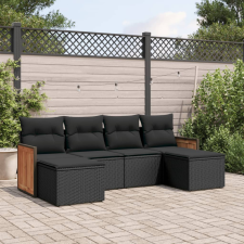 vidaXL 6 részes fekete polyrattan kerti ülőgarnitúra párnákkal kerti bútor