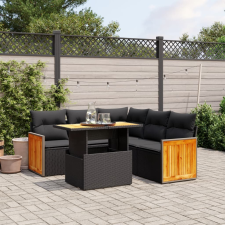 vidaXL 6 részes fekete polyrattan kerti ülőgarnitúra párnákkal kerti bútor