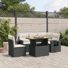 vidaXL 6 részes fekete polyrattan kerti ülőgarnitúra párnákkal kerti bútor