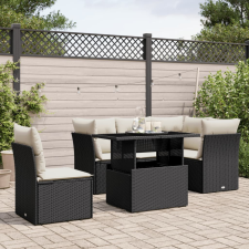 vidaXL 6 részes fekete polyrattan kerti ülőgarnitúra párnákkal kerti bútor
