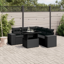 vidaXL 6 részes fekete polyrattan kerti ülőgarnitúra párnákkal kerti bútor