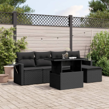 vidaXL 6 részes fekete polyrattan kerti ülőgarnitúra párnákkal kerti bútor