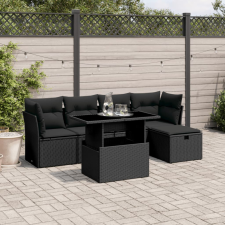 vidaXL 6 részes fekete polyrattan kerti ülőgarnitúra párnákkal kerti bútor