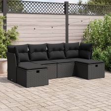 vidaXL 6 részes fekete polyrattan kerti ülőgarnitúra párnákkal kerti bútor