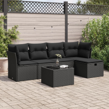 vidaXL 6 részes fekete polyrattan kerti ülőgarnitúra párnákkal kerti bútor